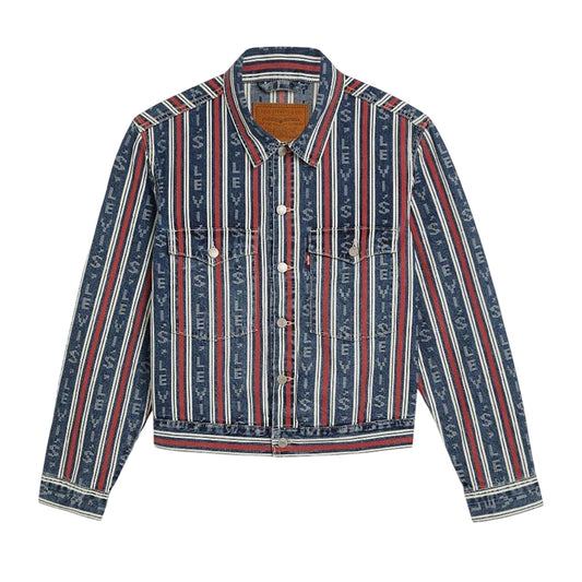 Blue - Front - Levis Mens Vertical Stripe Denim Trucker Jacket