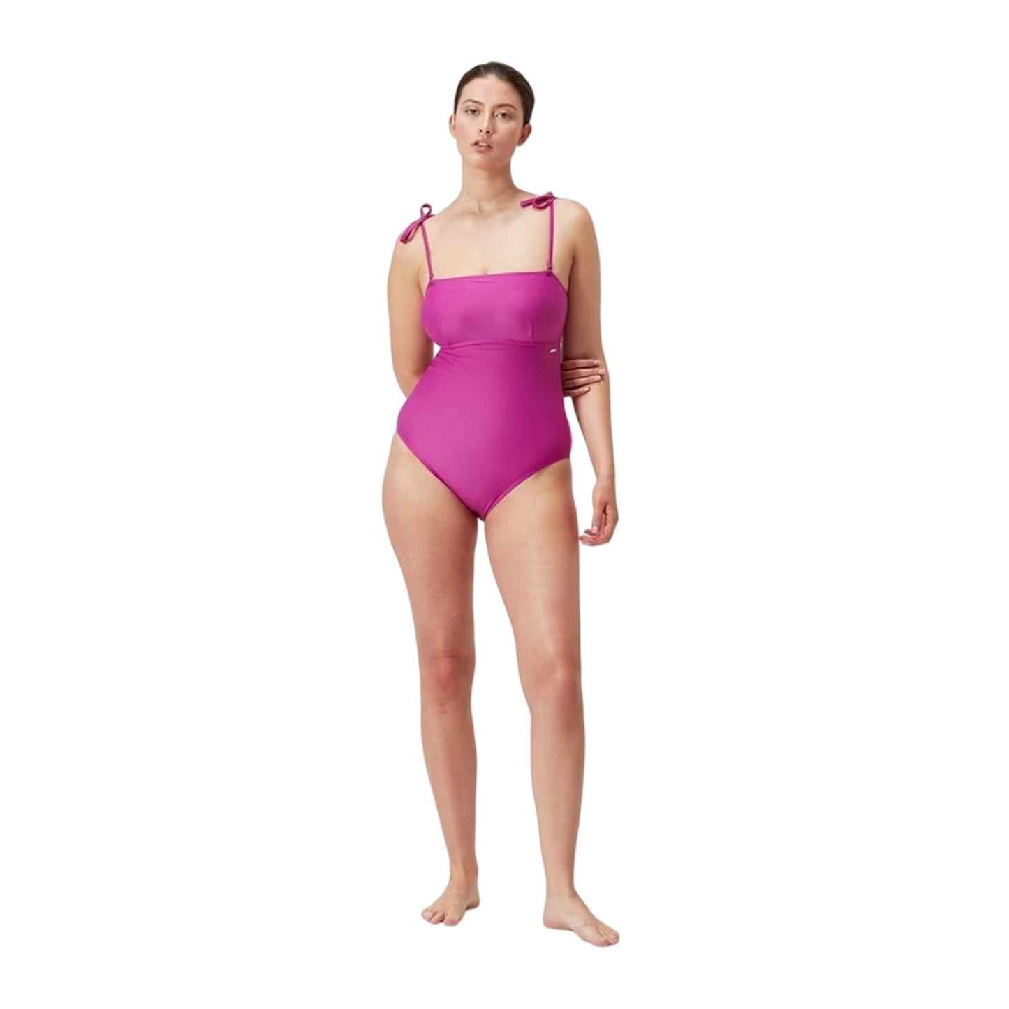 Pink - Pack Shot - Speedo Womens-Ladies Plain Bandeau One Piece Swimsuit