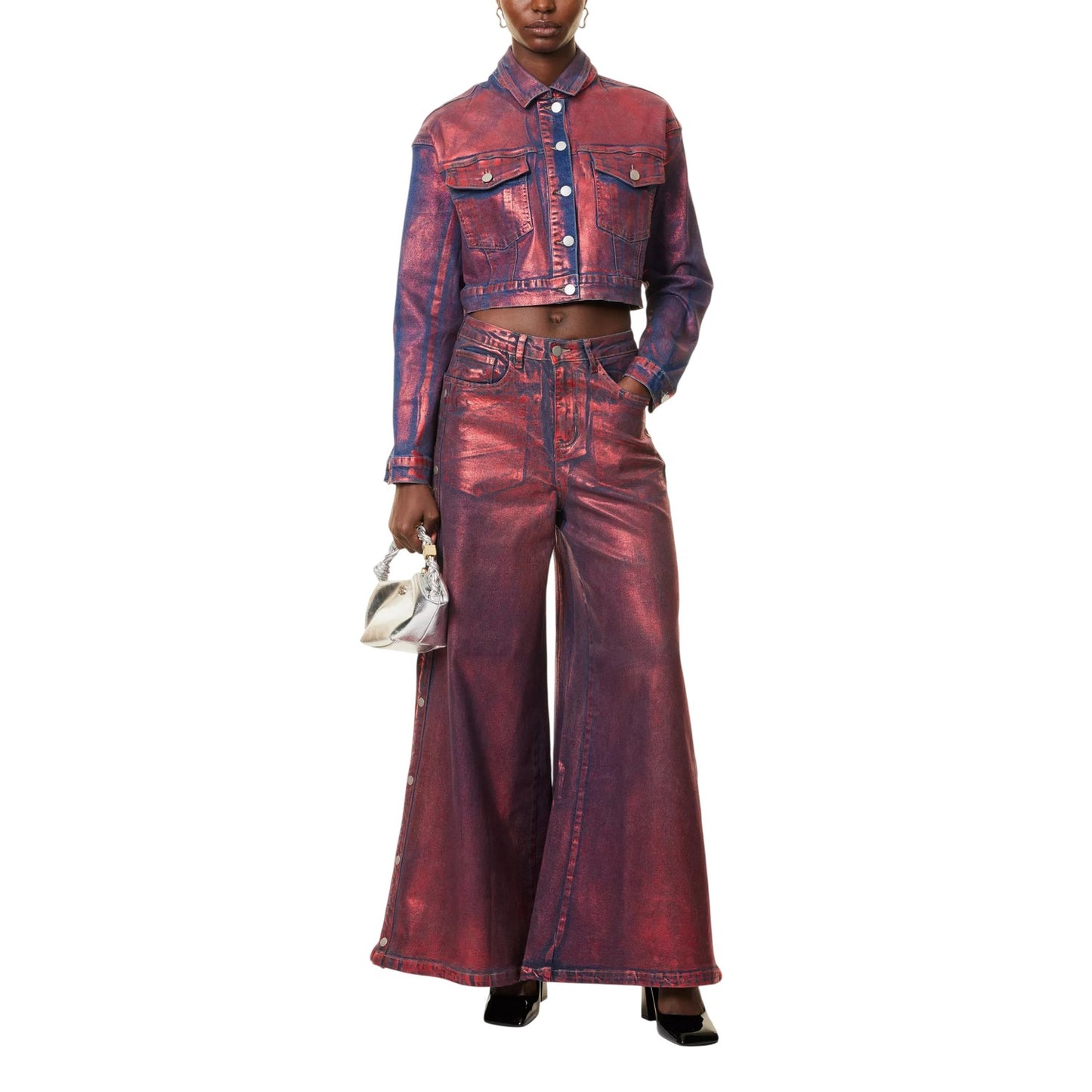 Red - Lifestyle - AmyLynn Womens-Ladies Metallic Denim Jacket