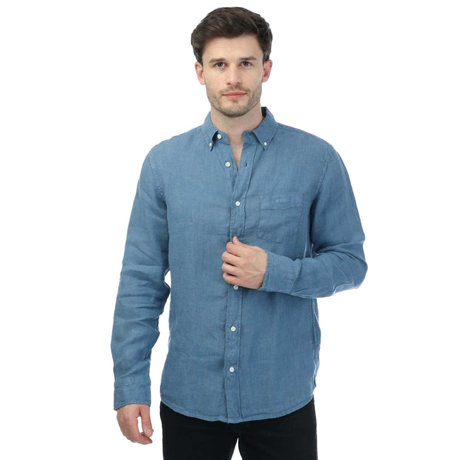 Blue - Front - Gant Mens Linen Regular Shirt