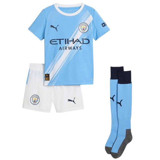 Blue - Front - Puma Childrens-Kids 2025-2026 Manchester City FC Football Kit