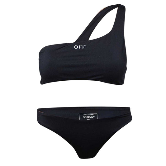 Black-White - Front - Off-White Womens-Ladies Two-Piece Swimsuit
