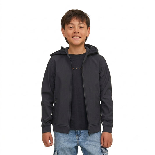 Black - Front - Jack And Jones Boys Hooded Soft Shell Jacket