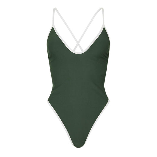 Khaki-Sea Salt - Front - Jack Wills Womens-Ladies Contrast Tie Back One Piece Swimsuit