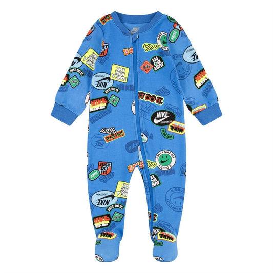 Light Blue - Front - Nike Baby All-Over Print Cotton Sleepsuit