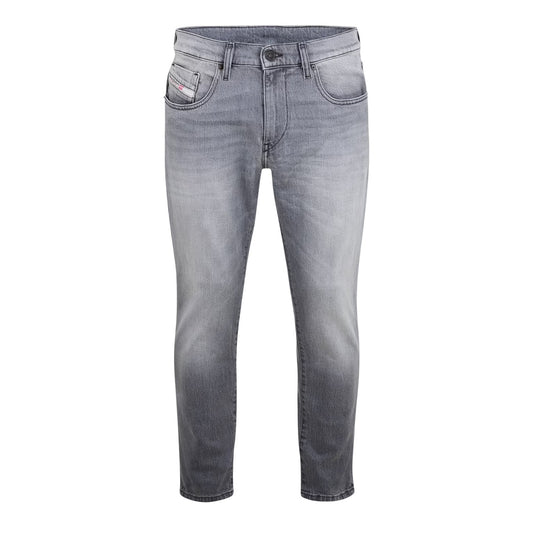 Grey - Front - Diesel Mens Washed Denim 5 Pockets Straight Leg Jeans