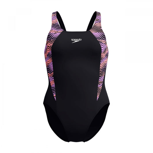 Black - Front - Speedo Womens-Ladies Hyperboom Splice Muscleback One Piece Swimsuit