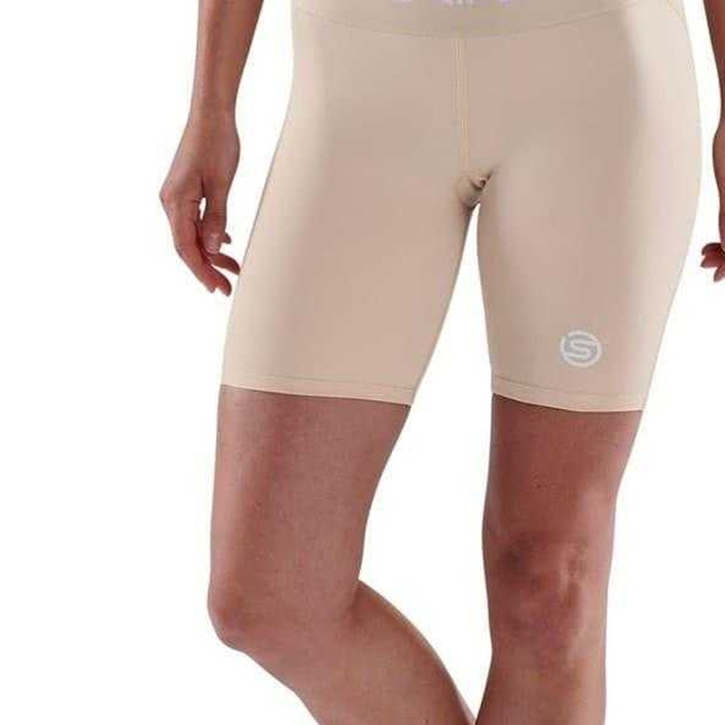 Beige - Side - Skins Womens-Ladies Series-1 Skinny Athletic Compression Shorts