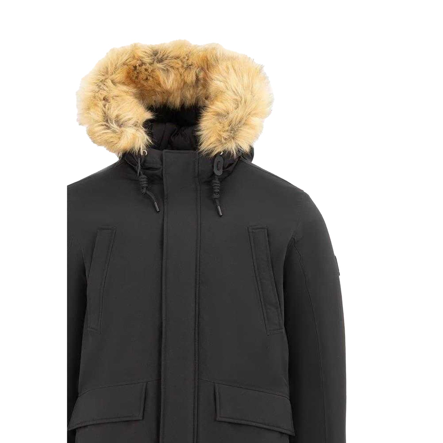 Black - Side - SoulCal Mens Faux Fur Trim Hooded Regular Parka