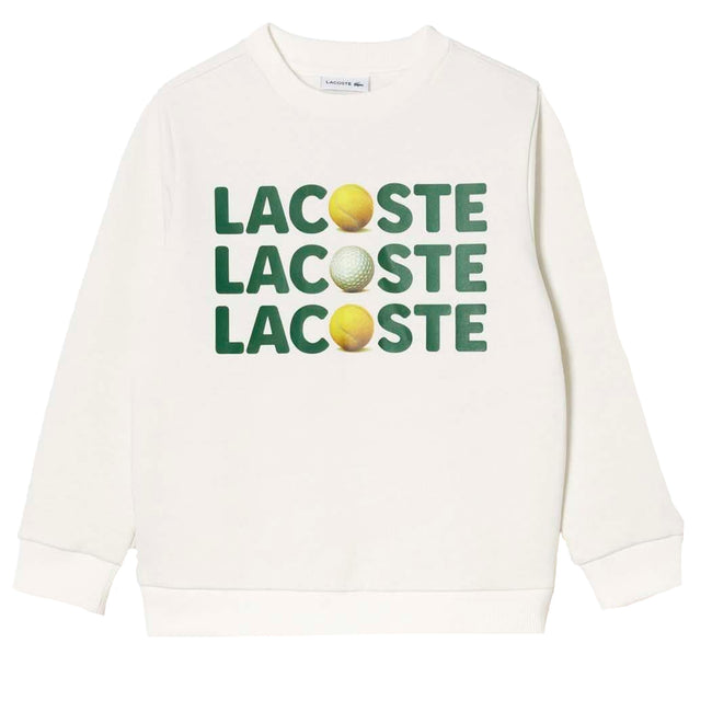 Cream - Front - Lacoste Childrens-Kids Printed Fleece Crew Neck Sweatshirt