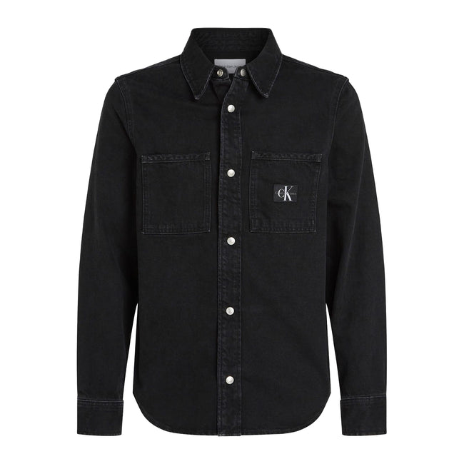 Black - Front - Calvin Klein Mens Patch Denim Logo Shirt