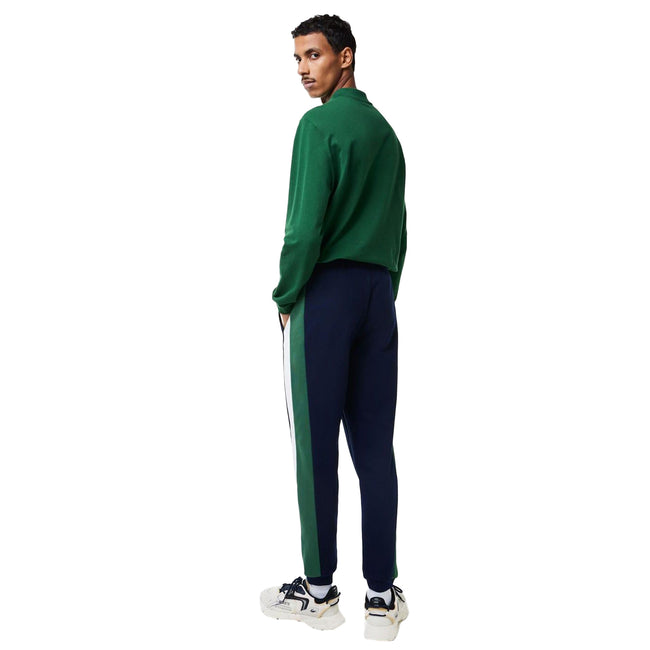 Dark Blue-Green-White - Back - Lacoste Mens Brushed Fleece Cut & Sew Jogging Bottoms