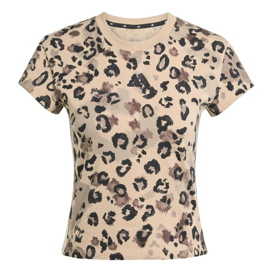 Beige-Black - Front - Adidas Womens-Ladies Leopard Print Jersey Crew Neck T-Shirt