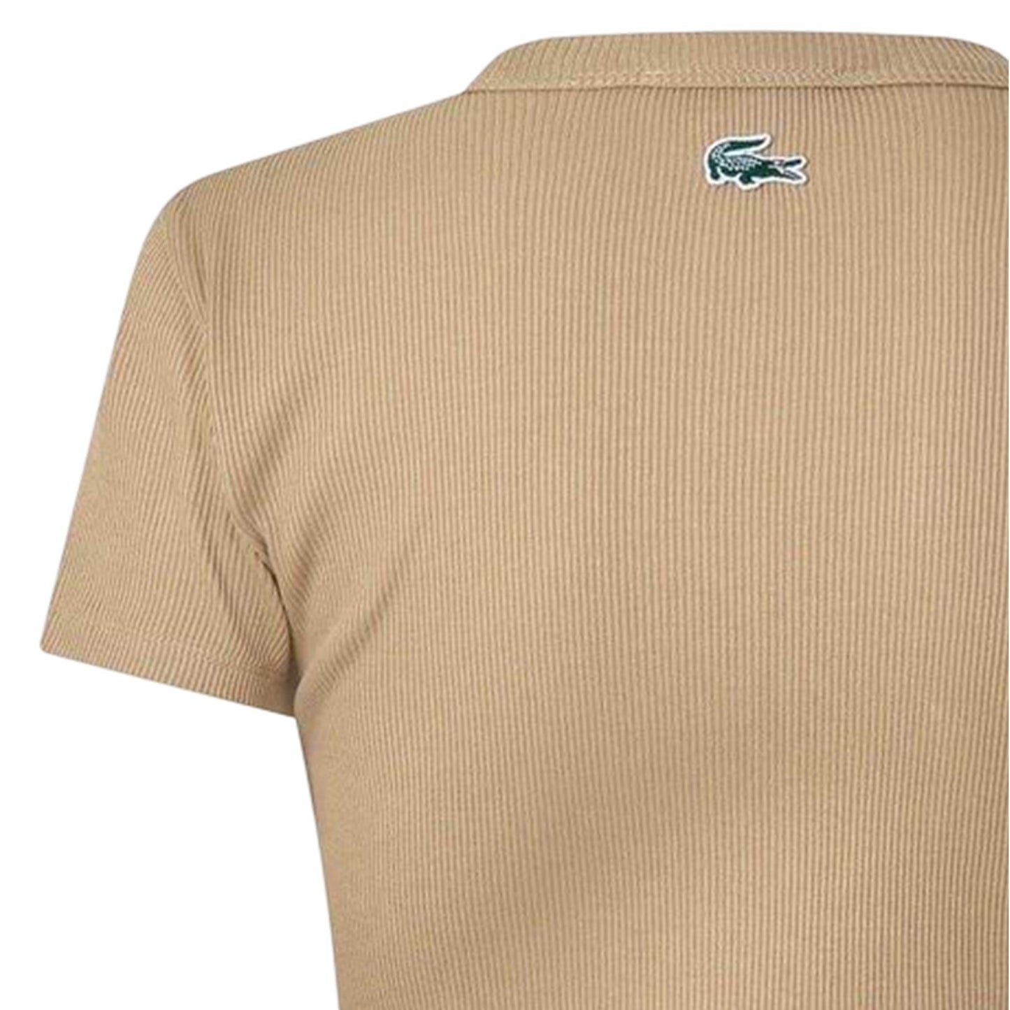 Beige - Lifestyle - Lacoste Womens-Ladies Ribbed Fleece Crew Neck T-Shirt