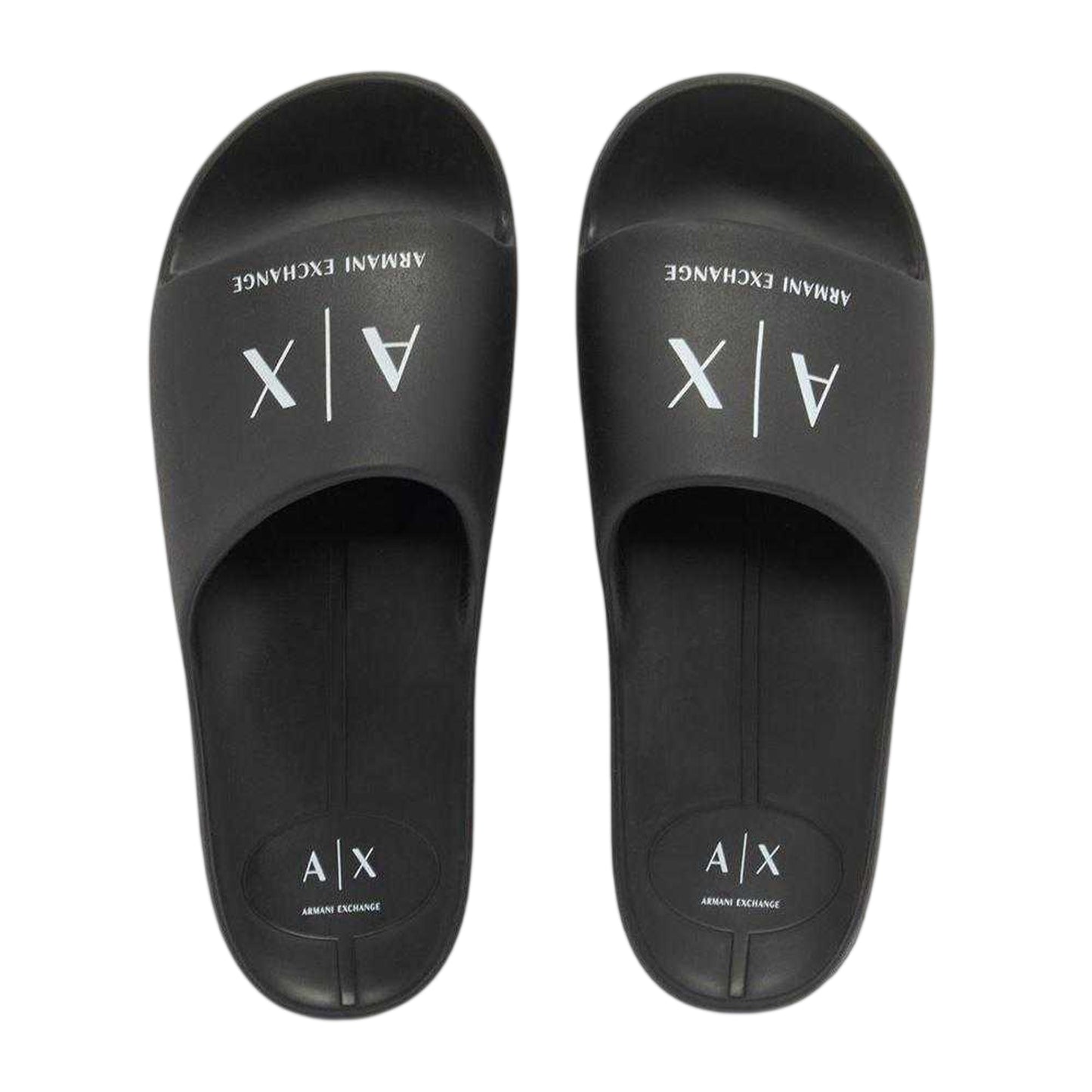 Black - Pack Shot - Armani Exchange Mens Logo Flat Sliders