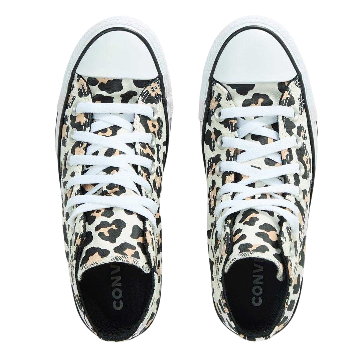 White-Black - Lifestyle - Converse Womens-Ladies Chuck Classic Leopard Print High Top Trainers