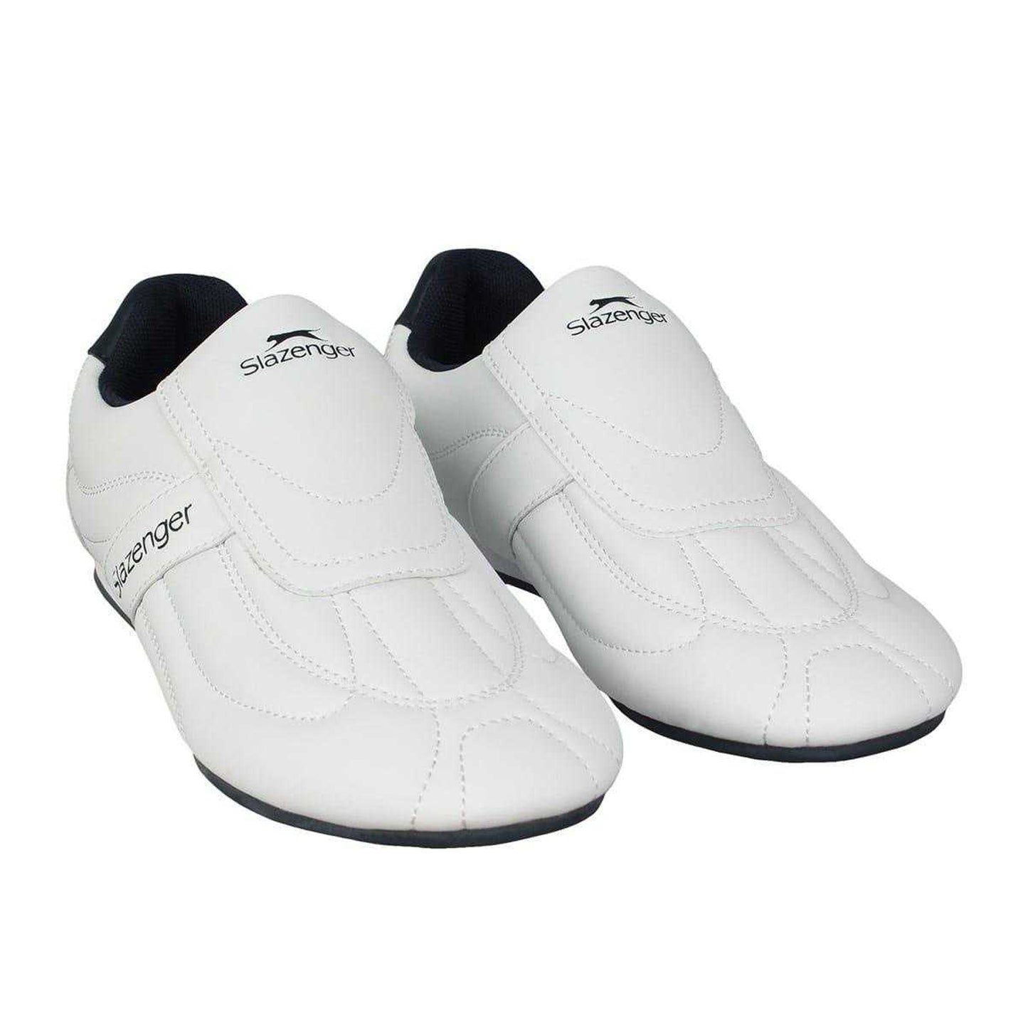 White-Navy - Pack Shot - Slazenger Childrens-Kids Warrior Leather Flat Trainers