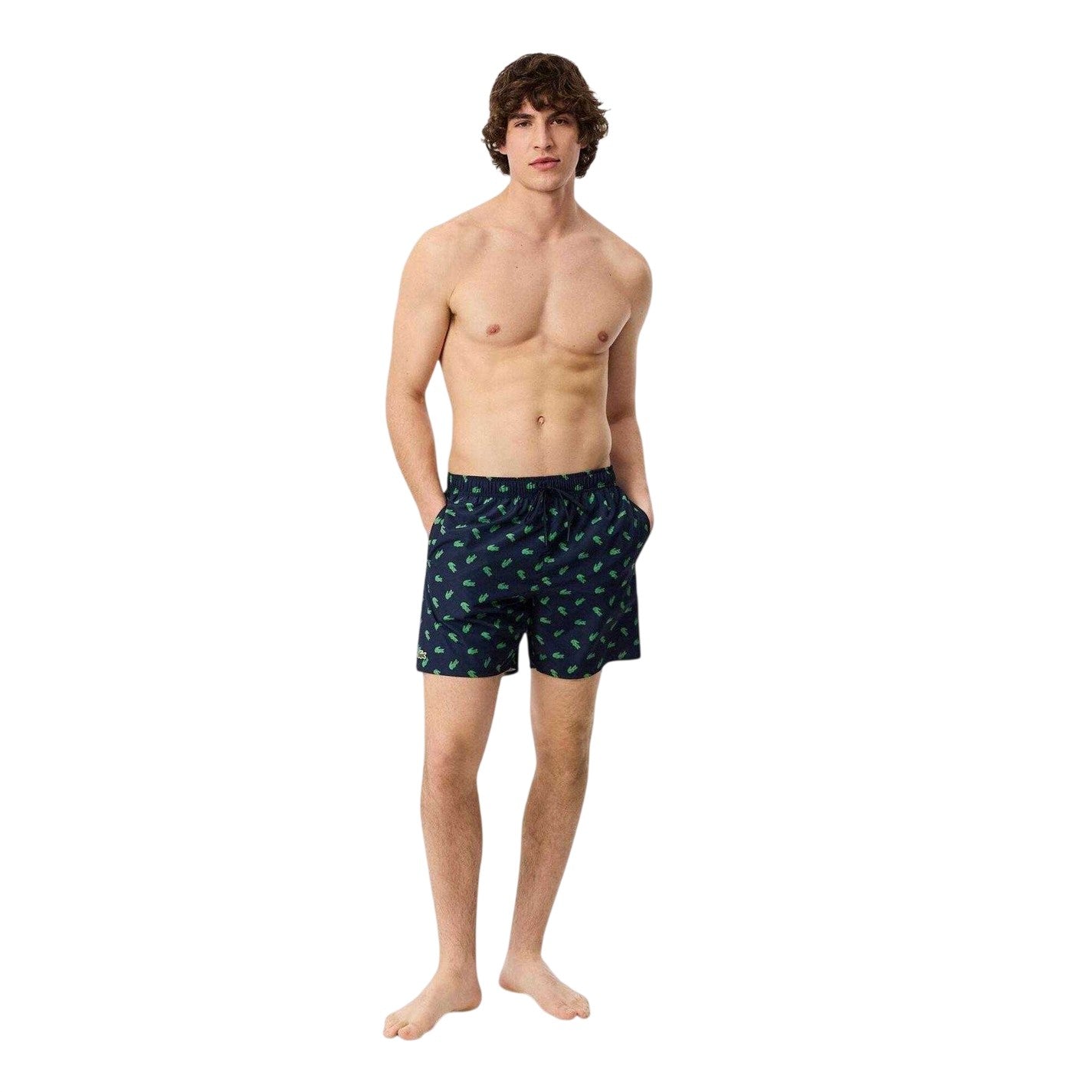 Navy - Side - Lacoste Mens Crocodile Print Swim Shorts