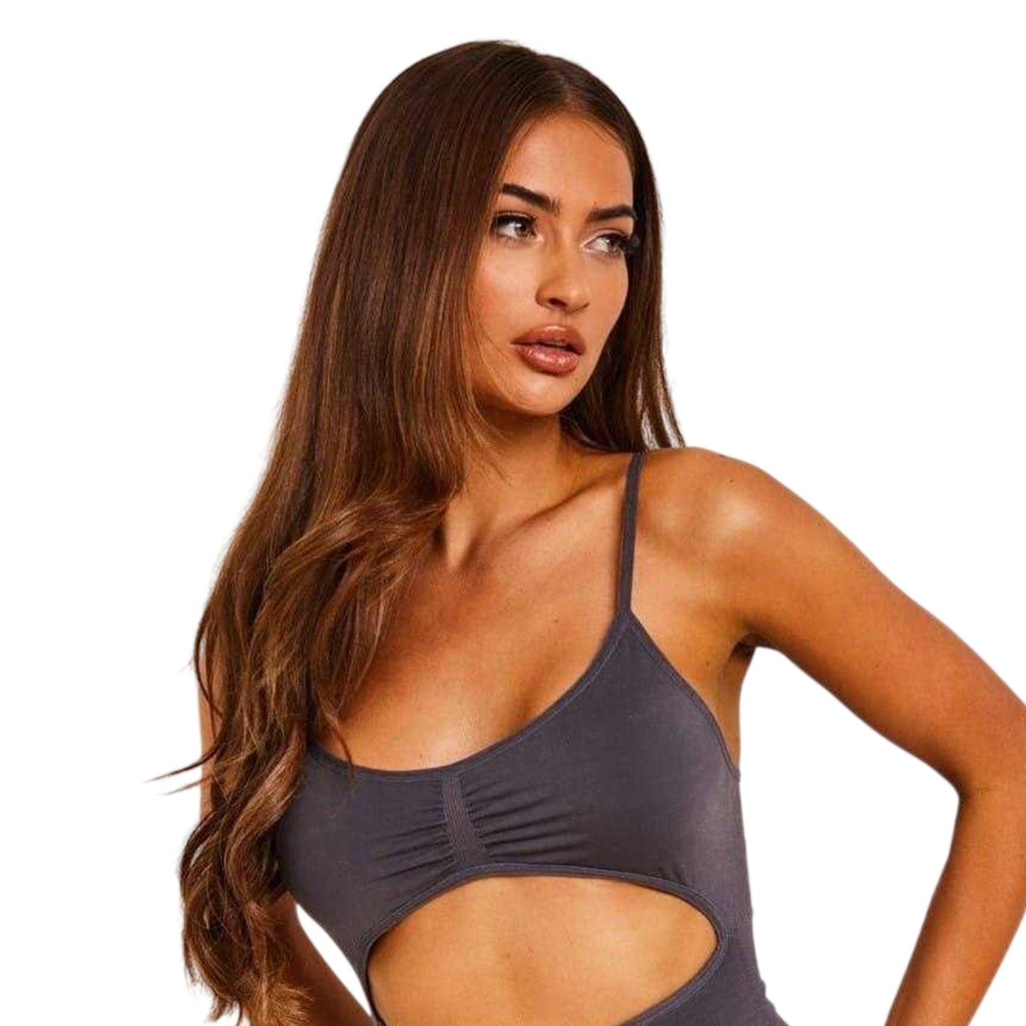 Charcoal - Side - Missy Empire Womens-Ladies Cut Out Unitard