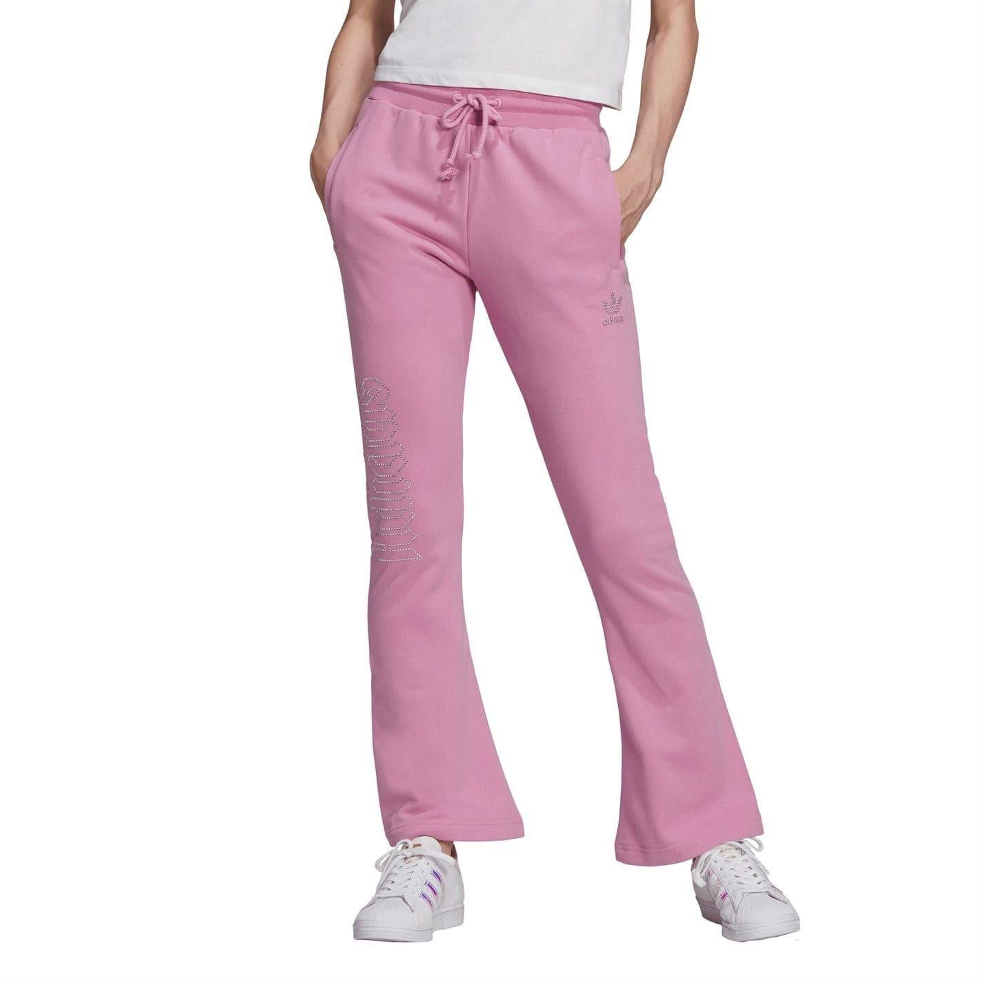 Pink - Lifestyle - Adidas Womens-Ladies Rhinestone Regular Tracksuit Bottoms