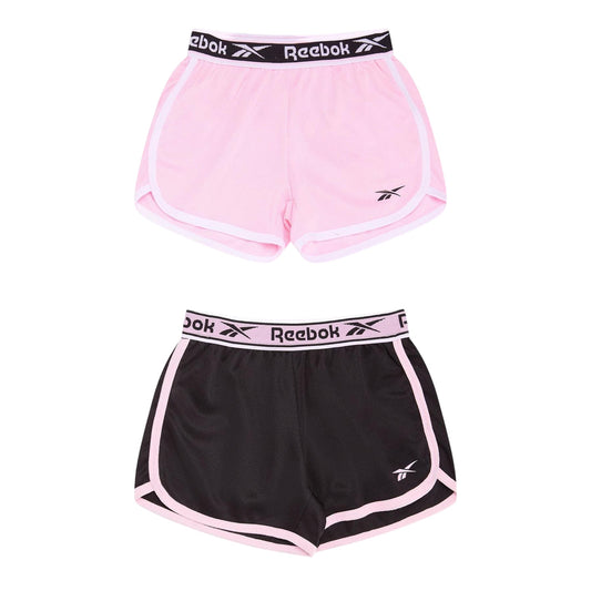 Black-Pink - Front - Reebok Girls Mesh Shorts (Pack of 2)