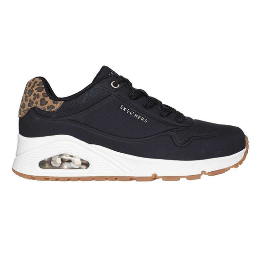 Black-Leopard - Front - Skechers Womens-Ladies Uno Stand On Air Hidden Wedge Trainers