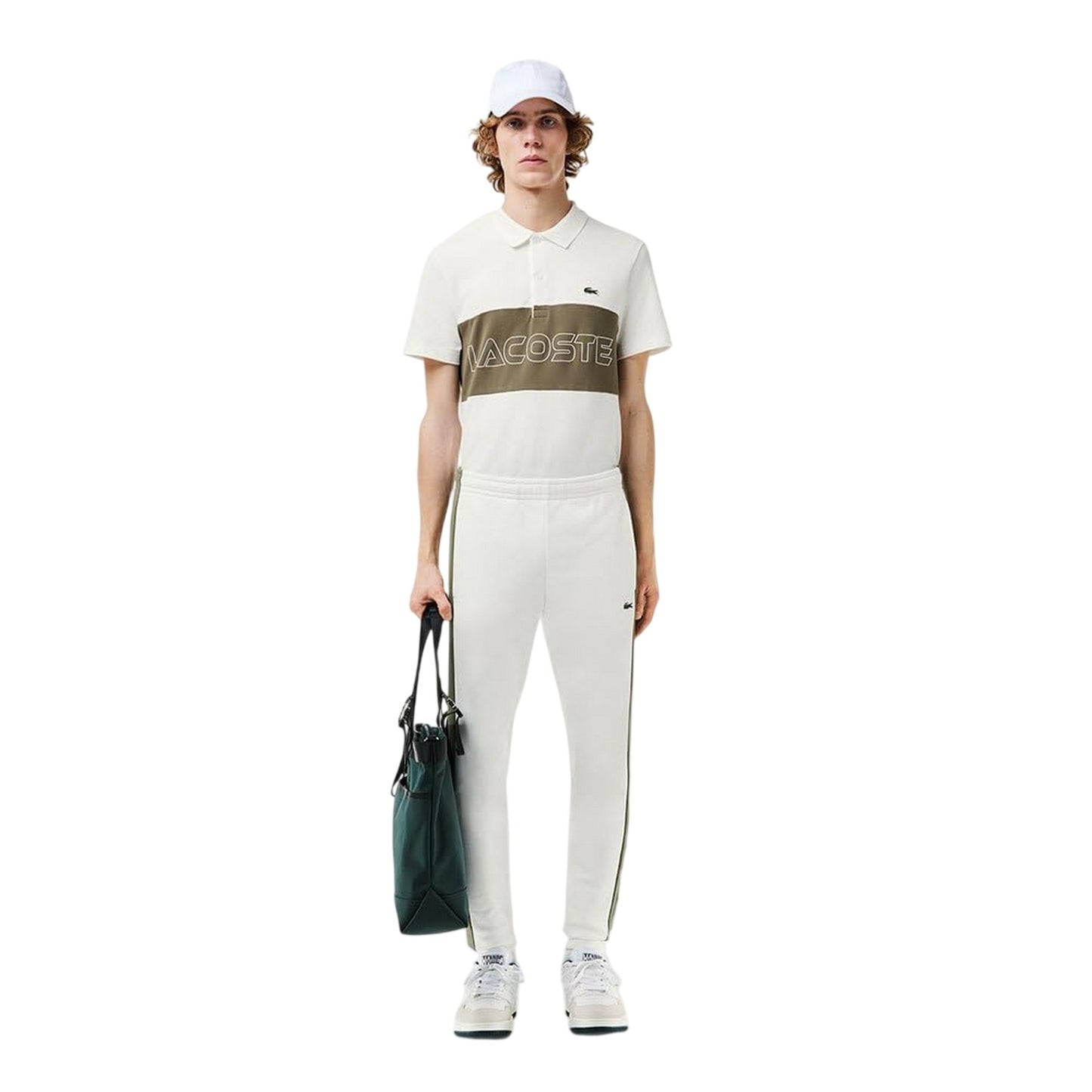 Cream - Pack Shot - Lacoste Mens Colour Block Sweatpants