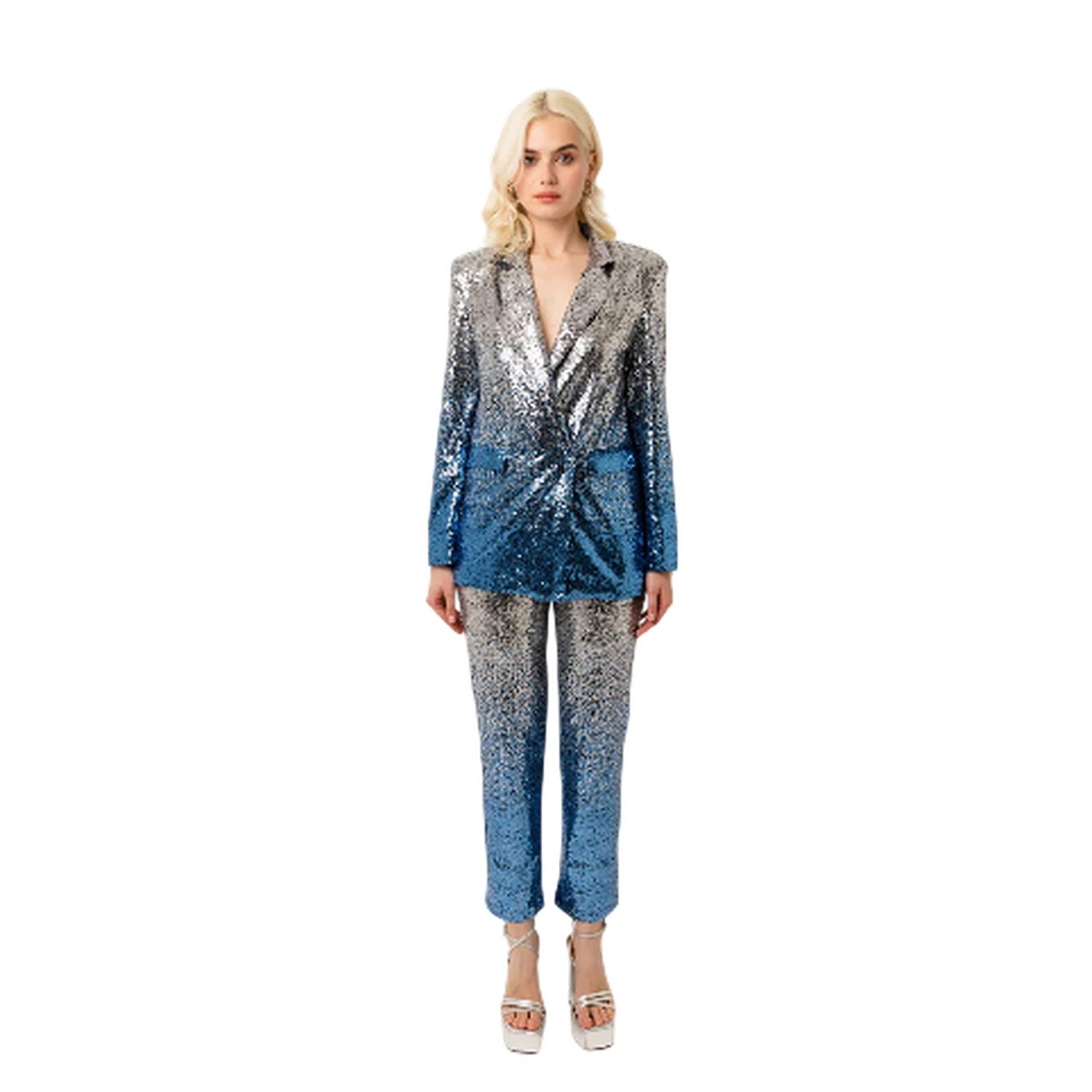 Silver - Lifestyle - AmyLynn Womens-Ladies Sequin Double-Breasted Blazer