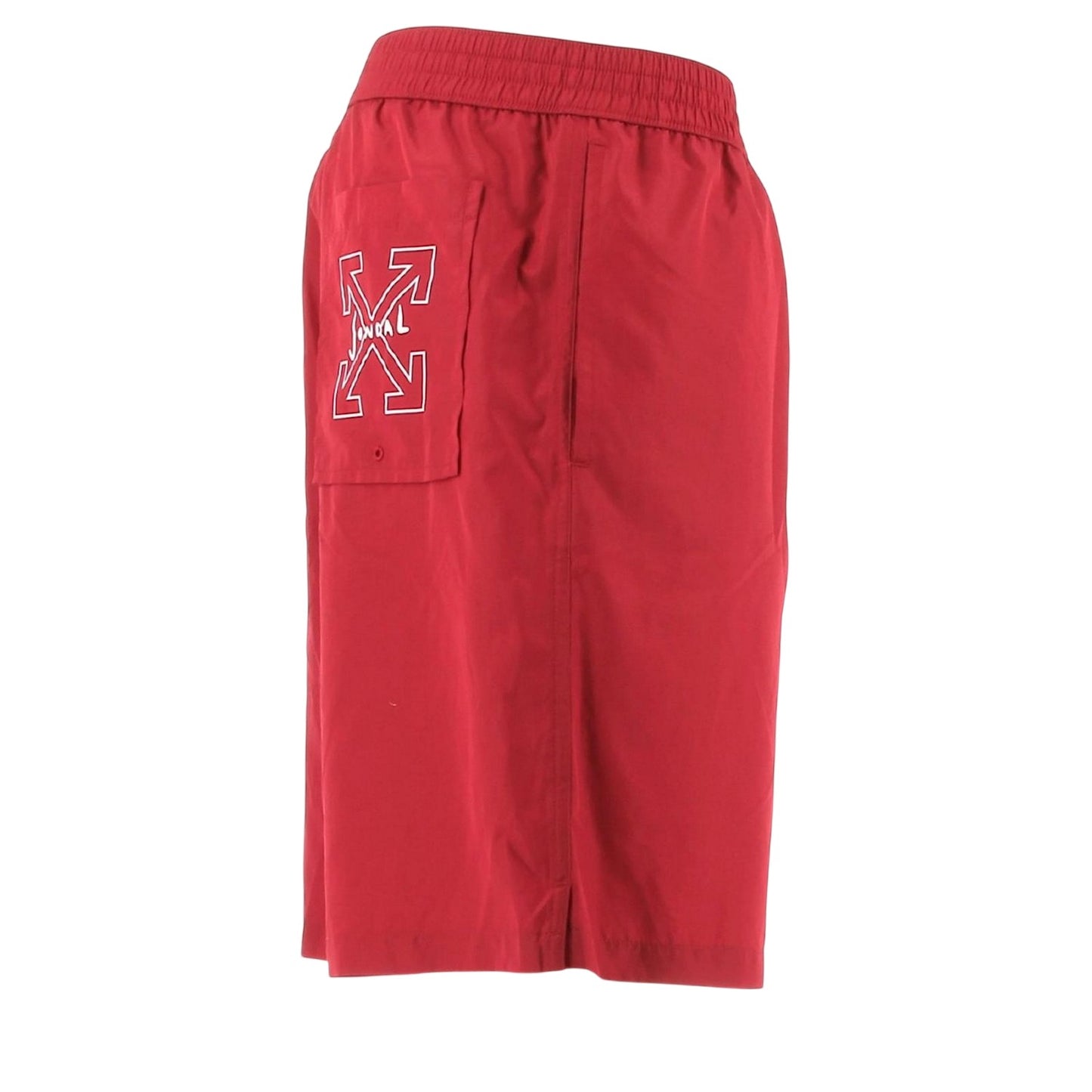 Red-White - Lifestyle - Off White Mens Graphic Print Relaxed Fit Swim Shorts