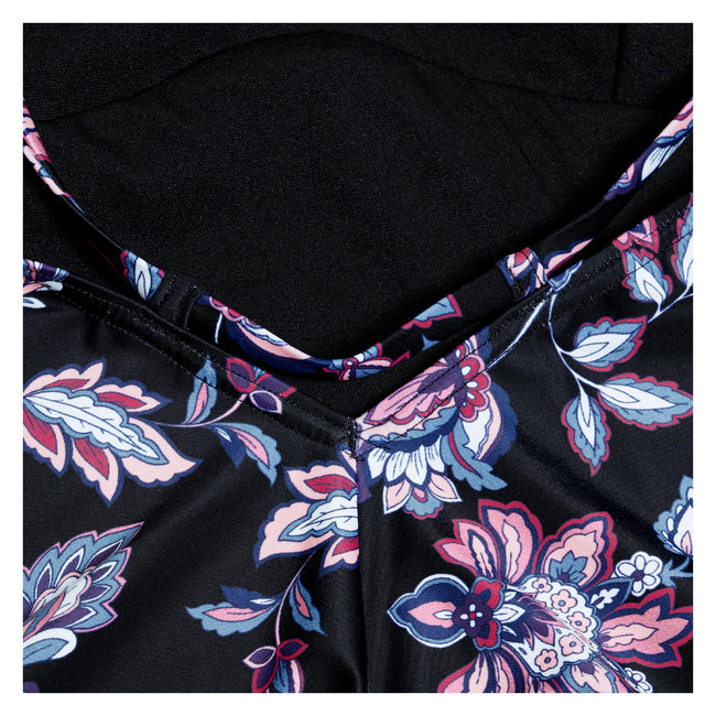 Black - Pack Shot - Speedo Womens-Ladies Floral Strappy One Piece Swimsuit