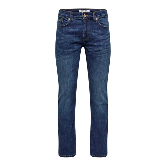 Mid Wash-Blue Denim - Front - Only and Sons Mens 5 Pockets Tapered Jeans