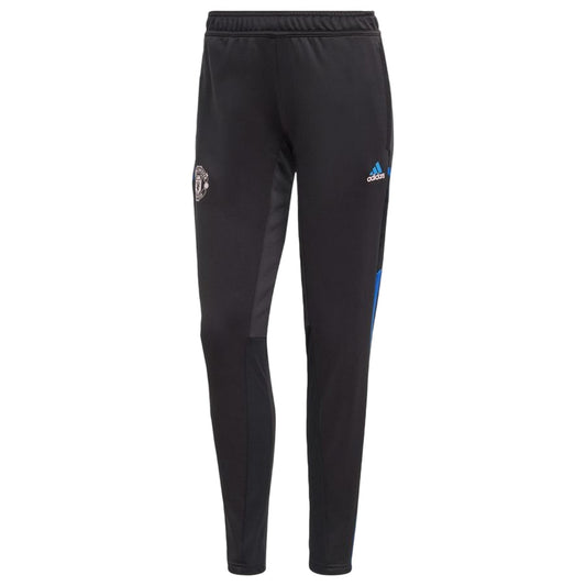Black-Blue - Front - Adidas Womens-Ladies Manchester United FC Tapered Tracksuit Bottoms