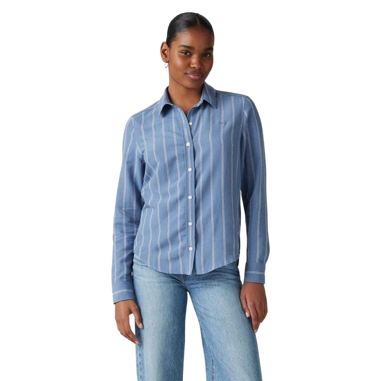 Blue - Lifestyle - Levis Womens-Ladies Striped Collared Regular Long-Sleeved Shirt