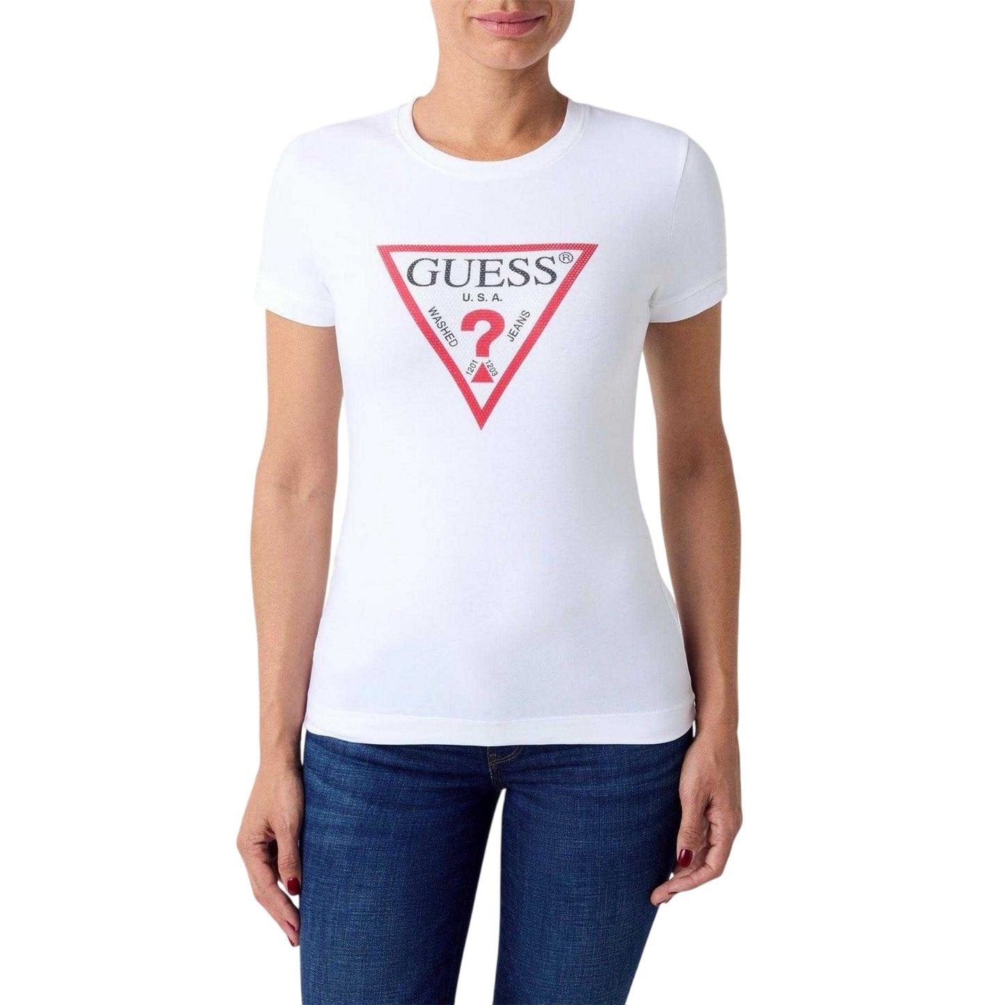 Pure White - Lifestyle - Guess Womens-Ladies Cn Original Hotfix Logo Slim T-Shirt
