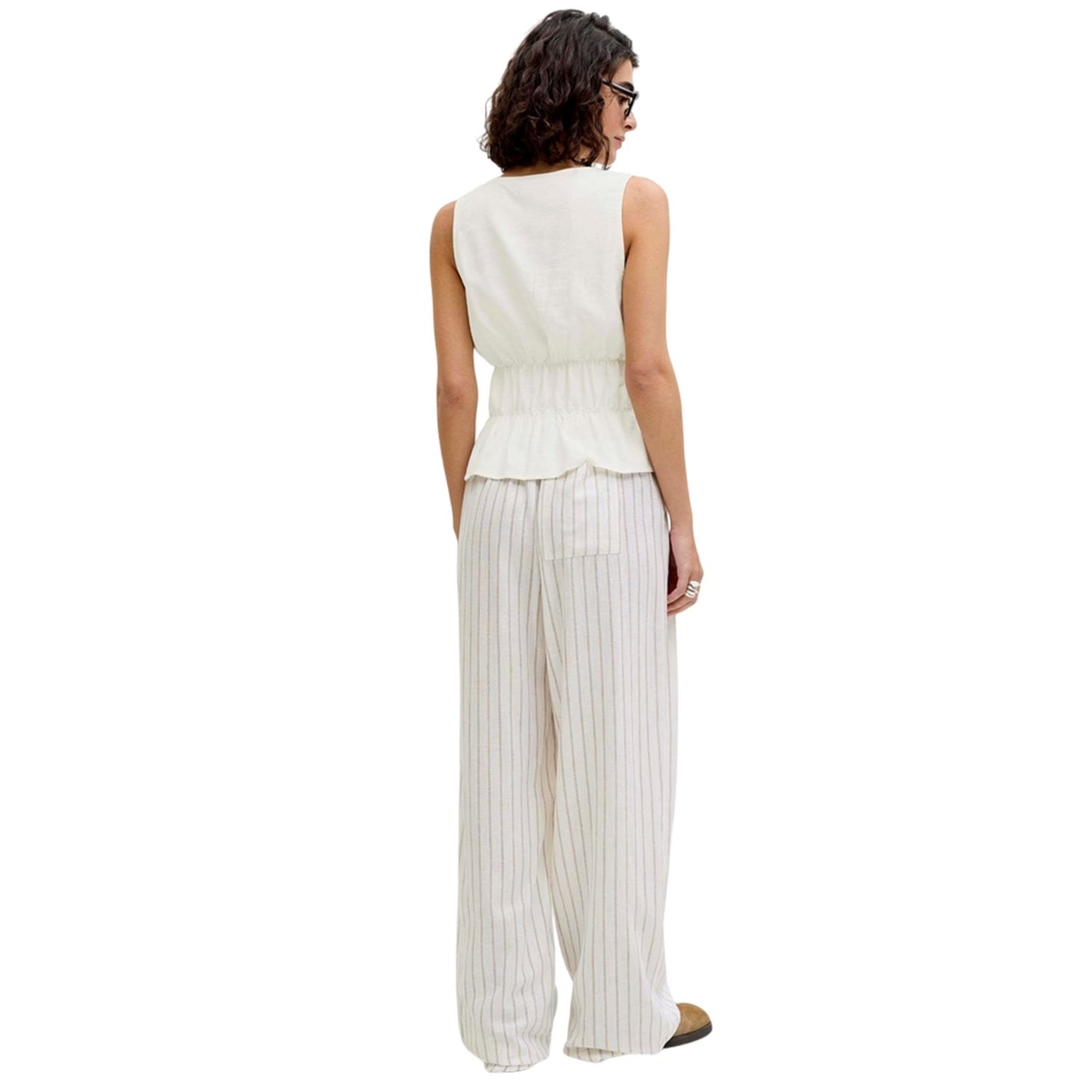Blanc De Blanc - Close up - JJXX Womens-Ladies Linen Front Tie Sleeveless Top