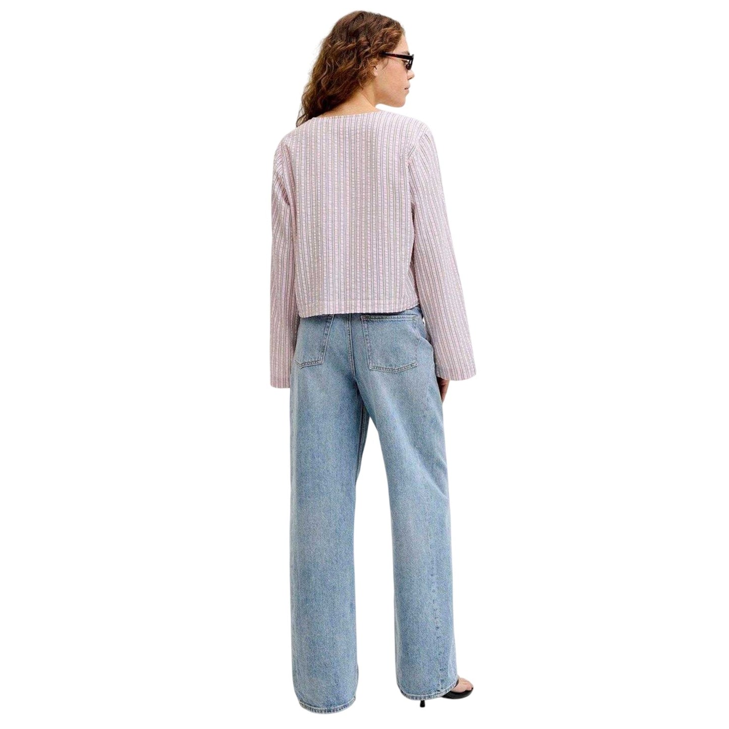 Pink Lady - Pack Shot - JJXX Womens-Ladies Zoe Stripe Seersucker Front Tie Blouse