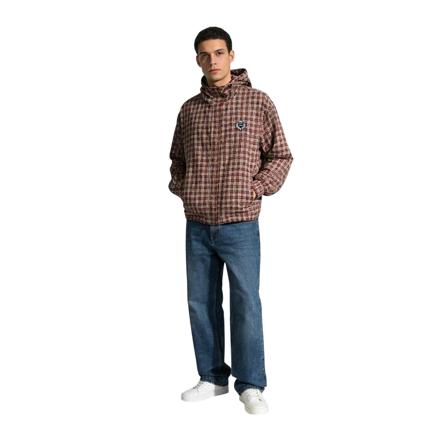 Brown - Side - Slazenger Mens Plaid Hooded Overshirt