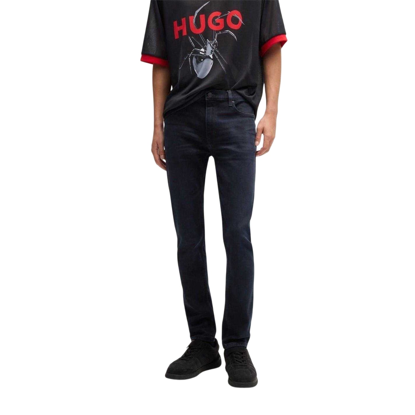 Dark Blue - Side - Hugo Mens 5 Pockets Slim Jeans