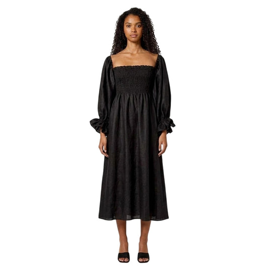Black - Front - Sleeper Womens-Ladies Linen Dress