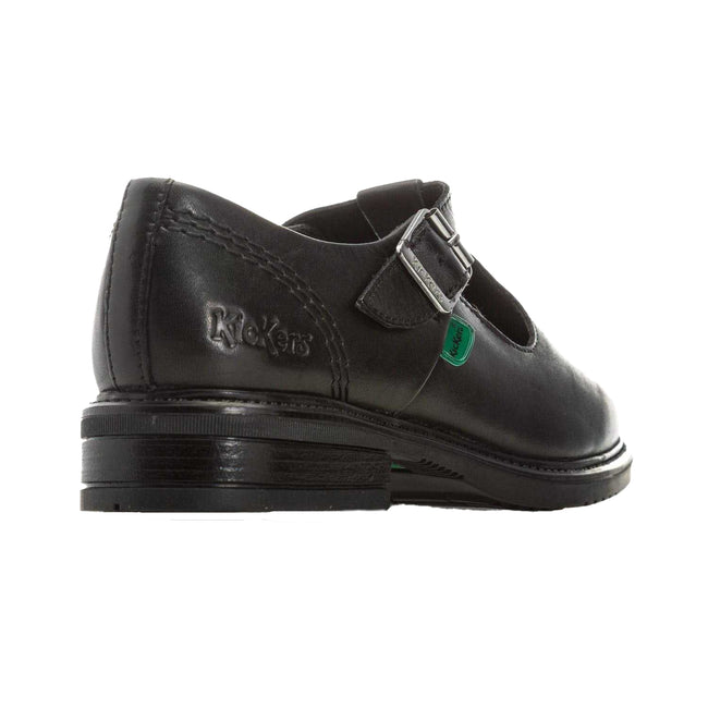 Black - Back - Kickers Girls Lach Leather T-Bar School Shoes
