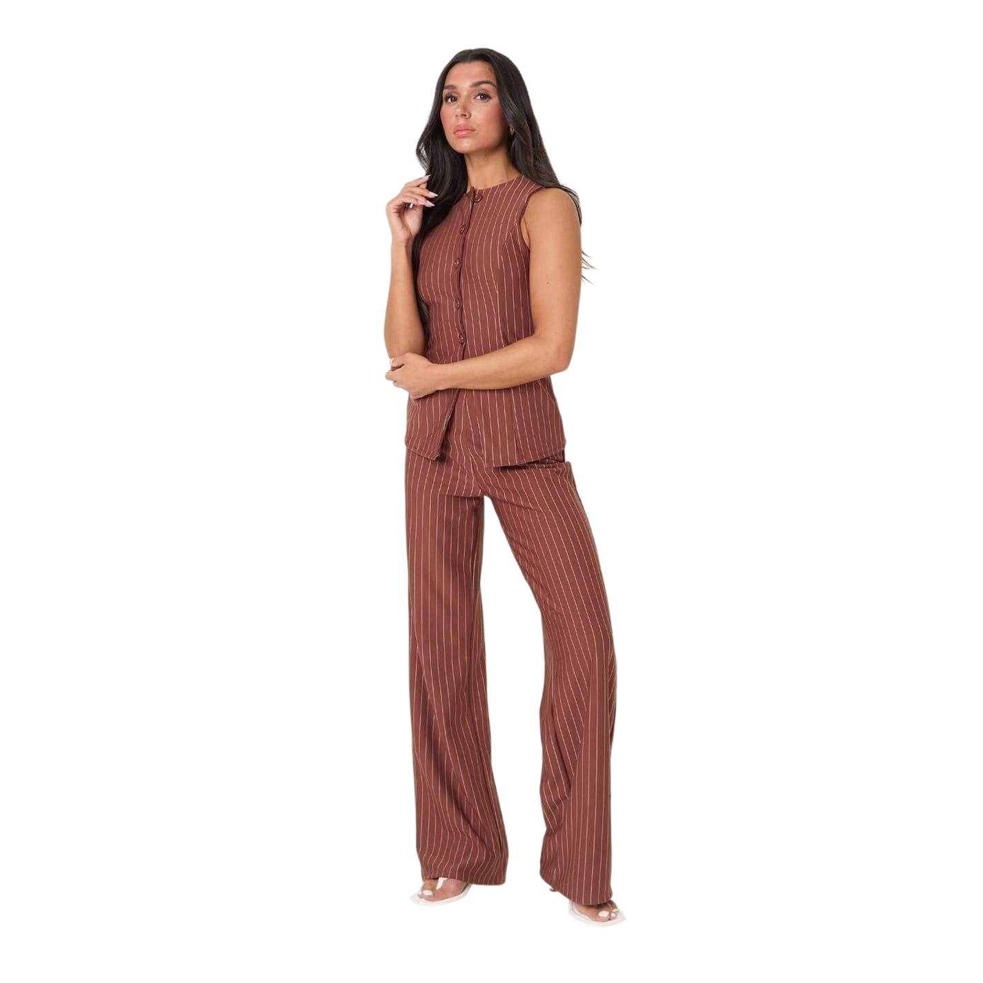 Rust - Pack Shot - I Saw It First Womens-Ladies Pinstripe Waistcoat Set