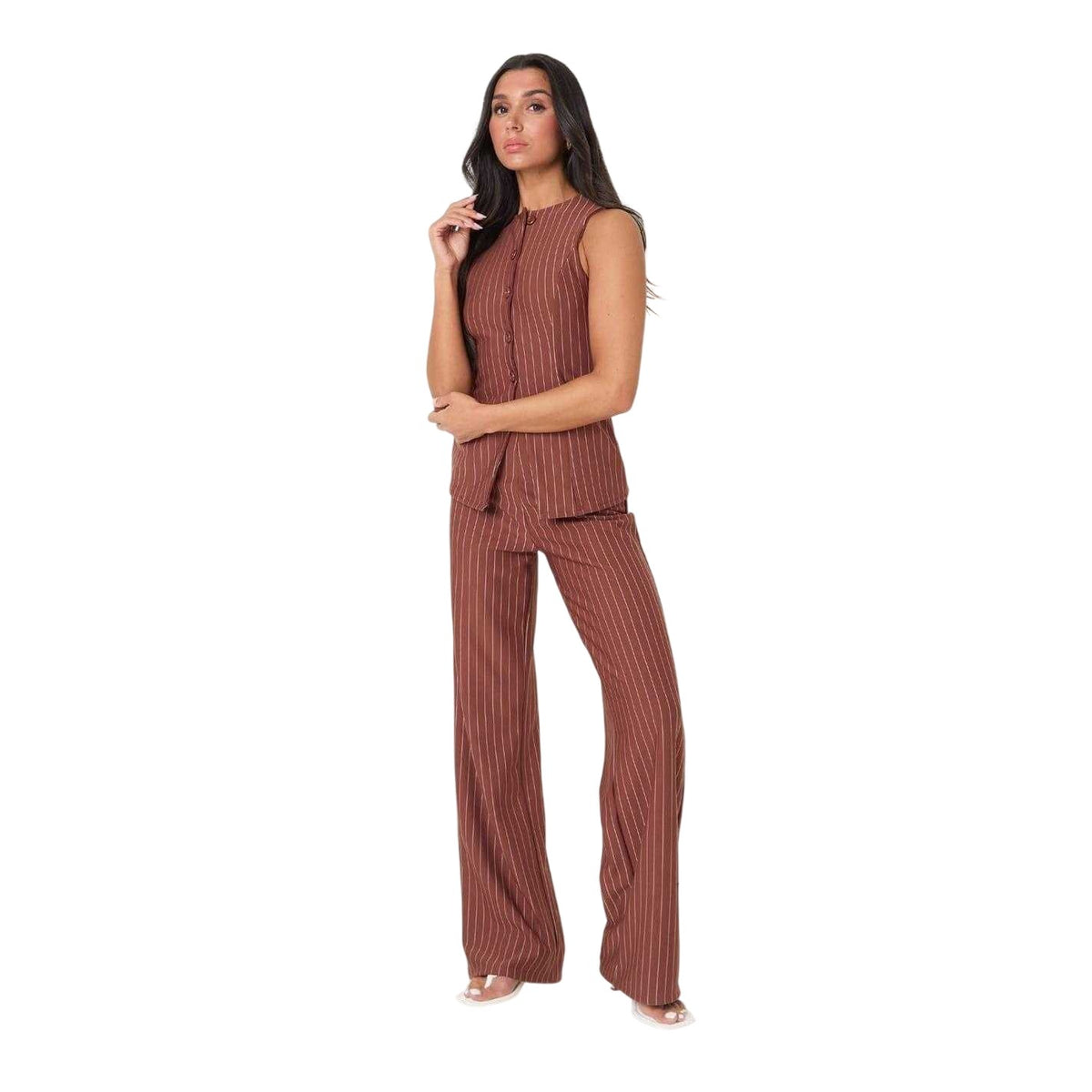 Rust - Pack Shot - I Saw It First Womens-Ladies Pinstripe Waistcoat Set