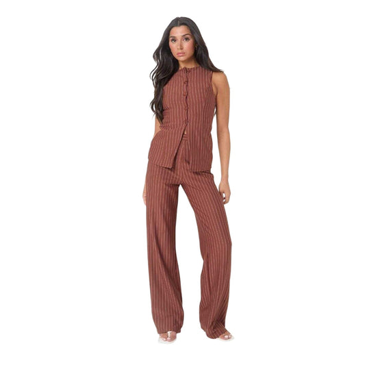 Rust - Front - I Saw It First Womens-Ladies Pinstripe Waistcoat Set