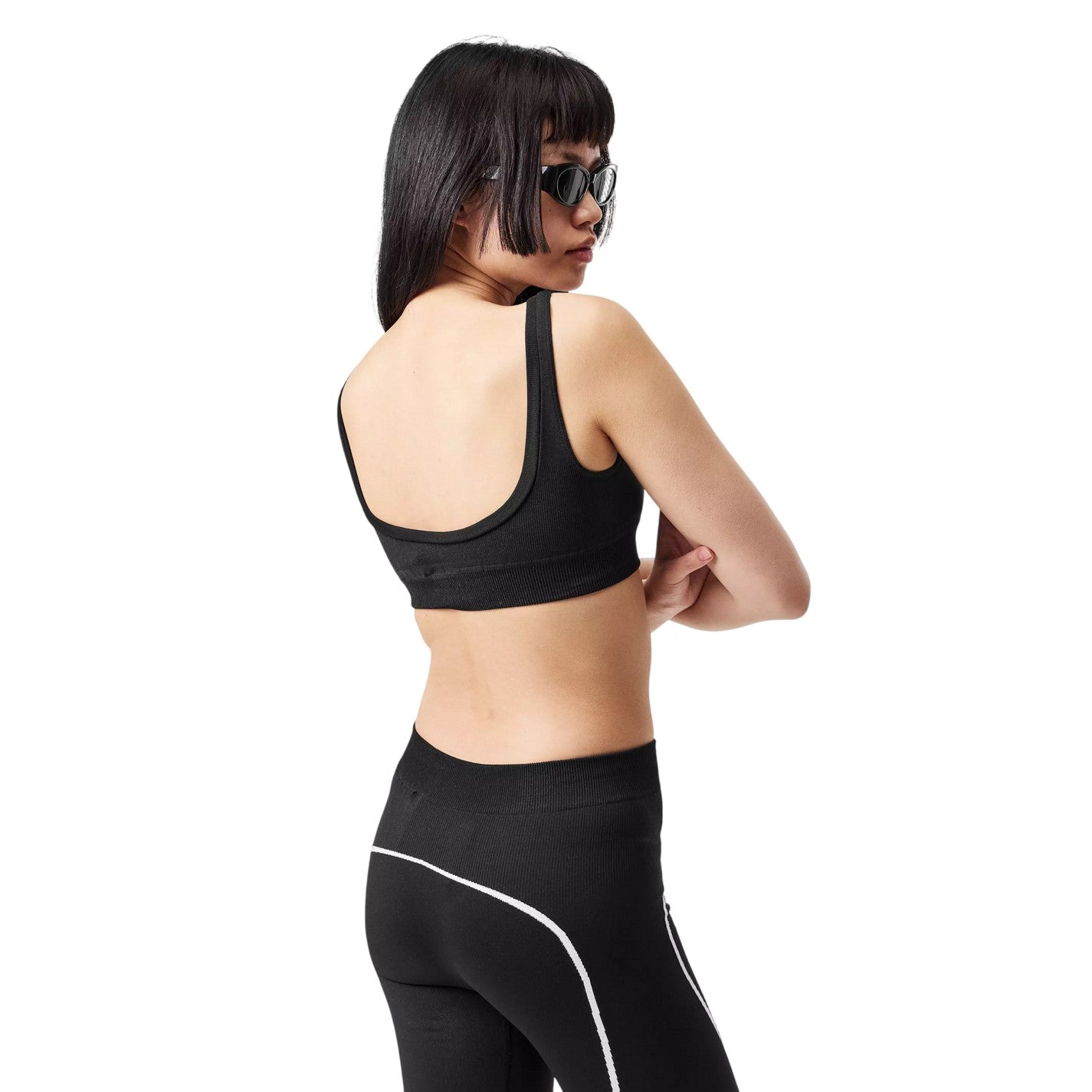 Black - Lifestyle - Off White Womens-Ladies Scoop Neck Snug Fit Sports Bra