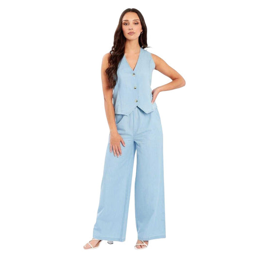 Light Blue - Front - Be You Womens-Ladies Shiny Skinny Waistcoat