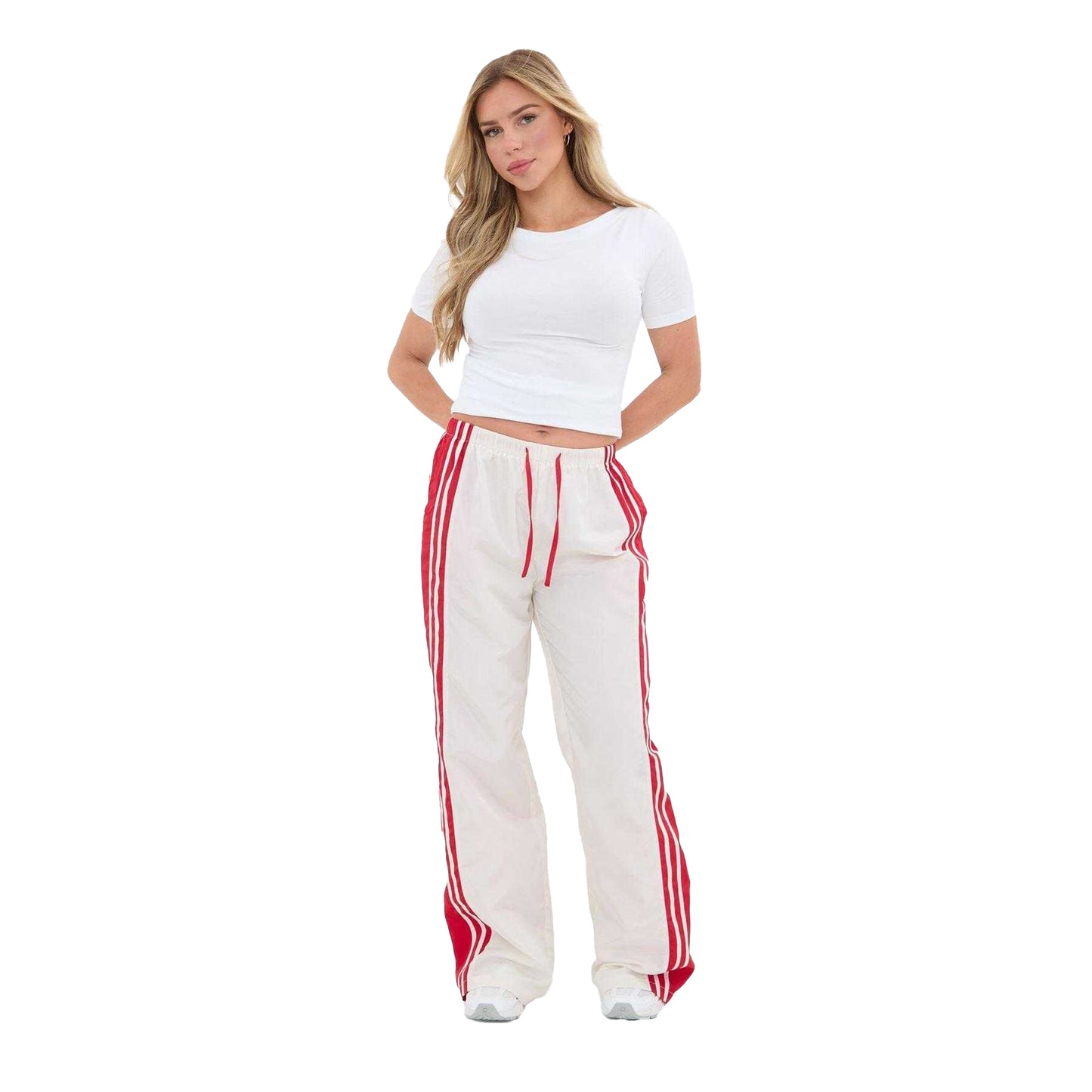 White - Lifestyle - I Saw It First Womens-Ladies Side Stripe Relaxed Fit Joggers