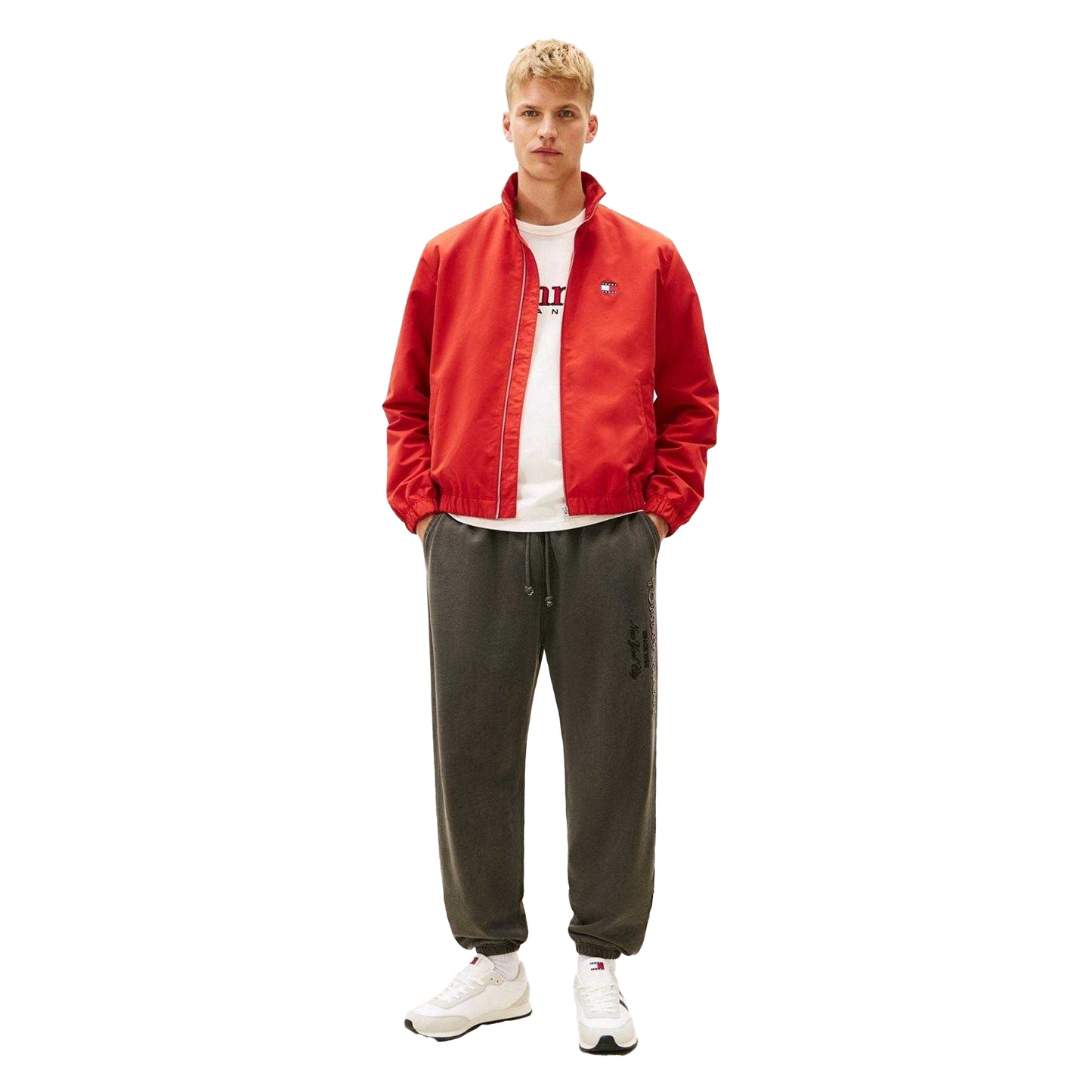 Black - Pack Shot - Tommy Jeans Mens Fleece Vertical Logo Relaxed Fit Joggers