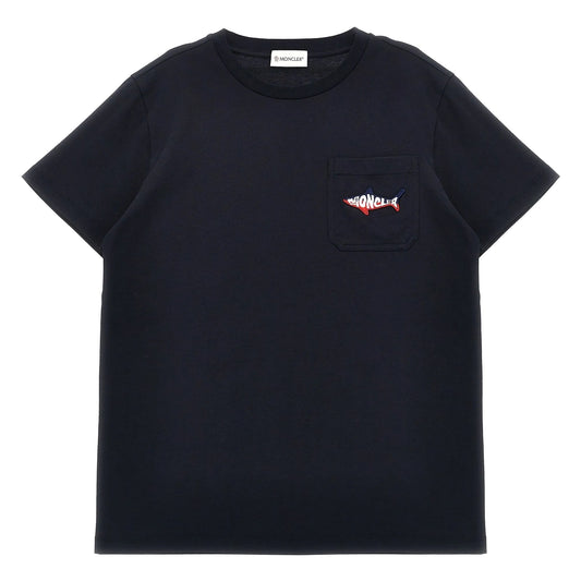 Navy - Front - Moncler Childrens-Kids Shark T-Shirt
