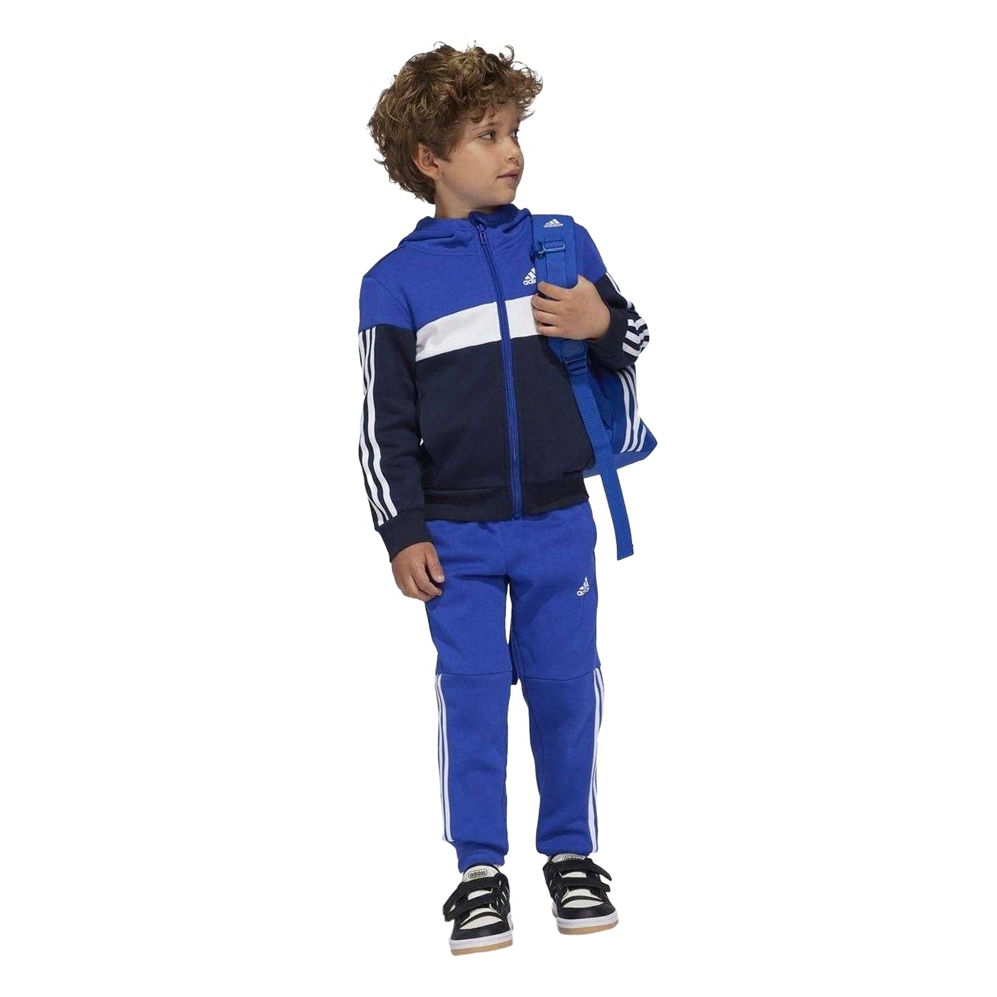 Blue-Grey - Pack Shot - Adidas Childrens-Kids Colour Block Fleece Tracksuit
