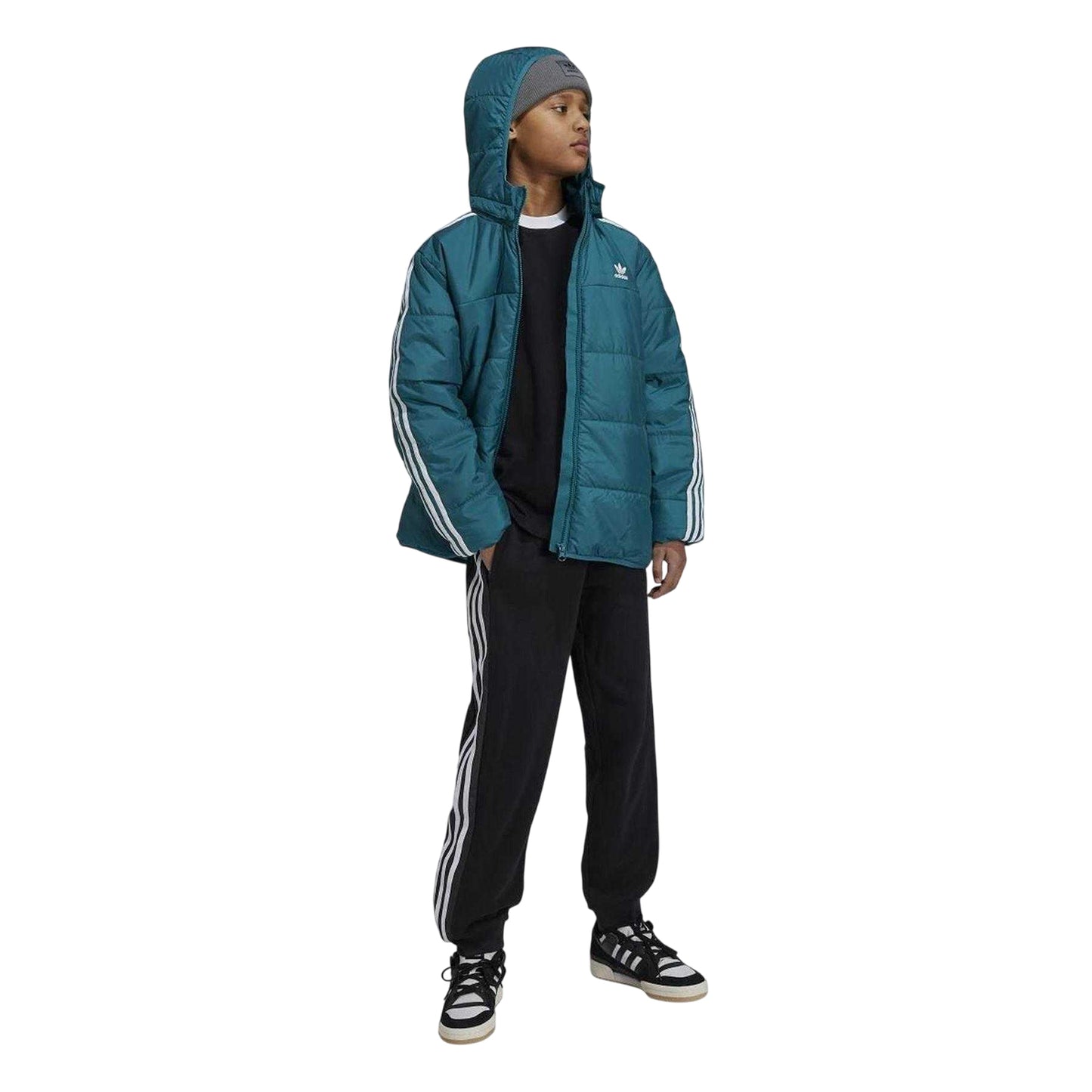 Teal - Pack Shot - Adidas Childrens-Kids Originals 3 Stripes Padded Jacket